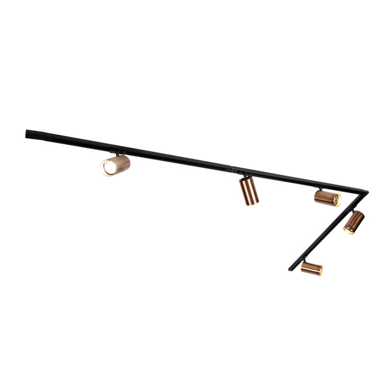 Moderný koľajnicový systém s 5 bodovými svetlami tmavý bronz 1-fázový GU10 70mm - Iconic Jeana Luxe Moderný koľajnicový systém s 5 bodovými svetlami tmavý bronz 1-fázový GU10 70mm - Iconic Jeana Luxe