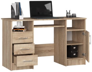 Moderný Písací stôl ANNA124 v elegantnej farbe dub Sonoma ANNA124 je synonymom pre dokonalosť v oblasti nábytku. S jeho farbou dub Sonoma prináša do vášho interiéru hrejivý dotyk prírody a elegancie. Ideálne riešenie pre detskú izbu, kanceláriu alebo pracovňu, tento stôl spĺňa všetky požiadavky moderného nábytku.  Materiál: LTD - odolnosť a dlhá životnosť v jednom. Rozmery: 74 x 124 x 52 cm - optimálne rozmery pre komfortnú prácu a štúdium. Farba: Dub Sonoma - elegantný a nadčasový vzhľad , ktorý sa ľahko kombinuje s ostatným nábytkom. Vybavenie: Tri zásuvky na uskladnenie potrebných materiálov a výsuvná doska pre klávesnicu pre lepšiu ergonómiu práce. Štýl: Moderný a dizajnový - perfektné spojenie formy a funkcie. Počet políc: 5 - priestor pre všetky vaše dokumenty a kancelárske potreby. < /ul> Doprajte si kúsok luxusu v každodennom živote s písacím stolom ANNA124.