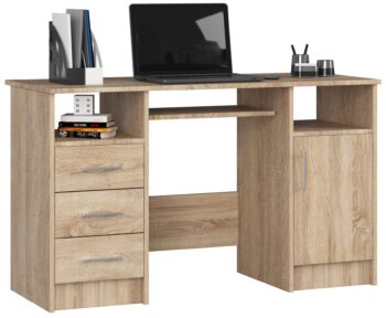 Moderný Písací stôl ANNA124 v elegantnej farbe dub Sonoma ANNA124 je synonymom pre dokonalosť v oblasti nábytku. S jeho farbou dub Sonoma prináša do vášho interiéru hrejivý dotyk prírody a elegancie. Ideálne riešenie pre detskú izbu, kanceláriu alebo pracovňu, tento stôl spĺňa všetky požiadavky moderného nábytku.  Materiál: LTD - odolnosť a dlhá životnosť v jednom. Rozmery: 74 x 124 x 52 cm - optimálne rozmery pre komfortnú prácu a štúdium. Farba: Dub Sonoma - elegantný a nadčasový vzhľad , ktorý sa ľahko kombinuje s ostatným nábytkom. Vybavenie: Tri zásuvky na uskladnenie potrebných materiálov a výsuvná doska pre klávesnicu pre lepšiu ergonómiu práce. Štýl: Moderný a dizajnový - perfektné spojenie formy a funkcie. Počet políc: 5 - priestor pre všetky vaše dokumenty a kancelárske potreby. < /ul> Doprajte si kúsok luxusu v každodennom živote s písacím stolom ANNA124.
