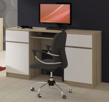 Písací stôl ANNA135: Elegancia duba Sonoma spojená s čistotou bielej Stretnutie tradičného dreva s moderným dizajnom - to je písací stôl ANNA135. S dokonalou kombináciou duba Sonoma a sviežej bielej predstavuje stôl, ktorý nie je len funkčný, ale aj esteticky pôsobivý. Ideálny pre detskú izbu, kancelária či pracovňu, tento stôl je stvorený pre tých, ktorí hľadajú dokonalú rovnováhu medzi štýlom a funkciou. Najvýznamnejšie vlastnosti produktu:  Materiál: Kvalitné LTD s elegantným povrchom duba Sonoma doplneným sviežou bielou - kombinácia trvanlivosti a štýlového vzhľadu< /li> Rozmery: 77 x 135 x 50 cm - ideálna veľkosť pre moderné životné priestory Farba: Dub Sonoma doplnený bielou - unikátny spojenie, ktoré dodáva interiéru výraz Vybavenie: 2 priestranné zásuvky a výsuvná doska na klávesnici - komfortné a efektívne riešenie Štýl: Moderný a dizajnový - perfektný pre súčasné interiérové trendy Počet políc: 5 - ponúka dostatok miesta na uskladnenie všetkých nevyhnutností  Investujte do kvality a štýlu s písacím stolom ANNA135. Či už plánujete modernizovať detskú izbu alebo priniesť novú energiu do pracovného priestoru, tento stôl je ideálnym riešením.