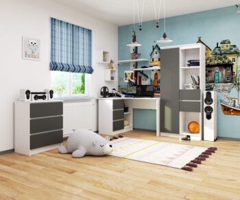 Moderný Písací stôl HERRA124L: Elegancia bielej a grafitu v jednom  Predstavujeme HERRA124L - písací stôl, ktorý kombinuje jednoduchosť bielej s hĺbkou grafitu, čím vytvára dokonalý dizajnový kúsok pre vaše pracovné alebo študijné priestory.   Typ tovaru: Písací stôl Materiál: Kvalitné LTD zaisťujúce dlhú životnosť a odolnosť < li>Rozmery: 77 x 124 x 85 cm - ideálna veľkosť pre všetky vaše potreby Farba: Čisto biela doplnená elegantným grafitovým akcentom Vybavenie: 3 praktické zásuvky na skladovanie Štýl: Moderný a dizajnový vzhľad Tvar:< /strong> Rohový - efektívne využitie každého kúta miestnosti Počet políc: 2 police pre rýchlu organizáciu a prístup k vašim veciam  Ľavé prevedenie.  Či už hľadáte perfektný stôl pre detskú izbu alebo kanceláriu, HERRA124L prináša nielen funkčnosť, ale aj štýl, ktorý oživí každý priestor.