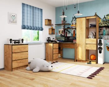 Písací stôl HERRA124L: Moderný dizajn s elegantným dubom Craft HERRA124L je písací stôl, ktorý spája moderný dizajn s klasickými tónmi duba Craft. Jeho unikátna farba a štýl dodajú detskej izbe, kancelárii či pracovne sofistikovaný a nadčasový vzhľad.  Dimenzia: S rozmermi 77 x 124 x 85 cm ponúka dostatok pracovnej plochy pre všetkých vaše aktivity. Materiál: Odolný LTD zaručuje dlhú životnosť a stabilitu stola. Farba: Elegantný a hlboký odtieň duba Craft pridáva stolu charakter a teplý vzhľad. Vybavenie: Tri zásuvky poskytujú praktické uloženie vašich potrieb a nástrojov. Police: Dve integrované police ponúkajú miesto na uloženie kníh, dokumentov alebo osobných dekorácií. Tvar: Rohový dizajn je ideálny pre efektívne využitie priestoru, zatiaľ čo poskytuje maximálny komfort pri práci. < /ul> Ľavé prevedenie. Stôl HERRA124L je nielen kvalitným nábytkom, ale aj elegantným doplnkom do vášho interiéru. Pokiaľ hľadáte kombináciu funkčnosti a moderného dizajnu, tento stôl je pre vás ideálnou voľbou.