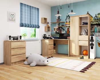 Písací stôl HERRA124L: Moderný dizajn v teplom odtieni duba Sonoma HERRA124L je moderne designovaný písací stôl, ktorý kombinuje funkcionalitu s estetickým vzhľadom duba Sonoma. Je ideálny pre detskú izbu, kanceláriu i pracovňu, kde vytvorí útulnú a súčasne efektívnu pracovnú atmosféru.  Dimenzia: Rozmery 77 x 124 x 85 cm zaisťujú dostatočný pracovný priestor.  Materiál: Vyrobený z odolného materiálu LTD, čo zaručuje dlhú životnosť stola. Farba: Krásny a pokojný odtieň duba Sonoma dodá interiéru teplý a prívetivý vzhľad. Vybavenie: Tri praktické zásuvky pre jednoduché uloženie všetkých potrieb. Police: Dve integrované police ponúkajú priestor na usporiadanie vašich kníh alebo dokumentov. Tvar: Rohový dizajn efektívne využíva priestor miestnosti a zároveň poskytuje komfort pri práci.  Ľavé prevedenie. Písací stôl HERRA124L sa stane centrálnym bodom vašej pracovnej zóny a dodá vášmu interiéru moderný a pritom klasický nádych. Je dokonalou voľbou pre tých, ktorí chcú spojiť praktickosť s výnimočným designom.