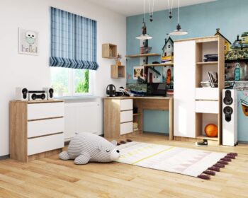 Písací stôl HERRA124L: Moderný dizajn v kombinácii duba Sonoma a bielej farby HERRA124L je moderne designovaný písací stôl, ktorý dokonale spája estetickú krásu duba Sonoma s čistotou bielej farby. Ideálne pre každú detskú izbu, kanceláriu či pracovňu, kde prinesie pocit sviežosti a súčasne elegantného dizajnu.  Dimenzia: Priestranný pracovný stôl s rozmermi 77 x 124 x 85 cm.  Materiál: Odolný a dlhoveký materiál LTD zaručuje kvalitu na dlhé roky. Farba: Skvelá kombinácia duba Sonoma a bielej dodáva stola jedinečný charakter. Vybavenie: Tri priestranné zásuvky na uskladnenie potrebných kancelárskych potrieb. Police: Dve integrované police ponúkajú dostatok priestoru pre knihy či dokumenty. Tvar: Rohová konštrukcia pre maximálne využitie priestoru v miestnosti.  Ľavé prevedenie. Moderný HERRA124L písací stôl je nielen praktickým, ale aj estetickým doplnkom vašej miestnosti. S kombináciou duba Sonoma a bielej farby sa stane neprehliadnuteľným kúskom nábytku, okolo ktorého sa bude točiť život vašej pracovnej zóny.