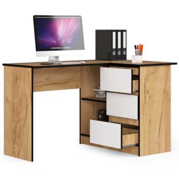 Moderný Písací stôl HERRA124P: Luxusná kombinácia dubu Craft biely  Vstúpte do sveta elegancie a funkcionalitou s písacím stolom HERRA124P. Jeho sofistikovaný dizajn a praktickosť vyniknú v každej detskej izbe, kancelárii či pracovni.   Typ tovaru: Písací stôl Materiál: LTD - trvanlivý a odolný proti opotrebovaniu < li>Rozmery: 77 x 124 x 85 cm - perfektne vyhovuje rôznym priestorom Farba: Elegancia duba Craft v bielom odtieni Vybavenie: 3 zásuvky na skladovanie všetkých vašich potrieb Štýl: Moderné s dôrazom na dizajn Tvar:  Rohový - skvelý pre úsporu miesta a efektívne využitie priestoru Počet políc: 2 police pre organizáciu a zobrazenie vašich vecí  Pravé prevedenie.  Prečo kompromisovať medzi štýlom a funkcionalitou, keď môžete mať oboje? HERRA124P je dokonalým riešením pre tých, ktorí chcú spojiť moderný dizajn s praktickosťou.
