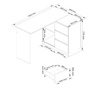 Moderný Písací stôl HERRA124P: Luxusná kombinácia dubu Craft biely  Vstúpte do sveta elegancie a funkcionalitou s písacím stolom HERRA124P. Jeho sofistikovaný dizajn a praktickosť vyniknú v každej detskej izbe, kancelárii či pracovni.   Typ tovaru: Písací stôl Materiál: LTD - trvanlivý a odolný proti opotrebovaniu < li>Rozmery: 77 x 124 x 85 cm - perfektne vyhovuje rôznym priestorom Farba: Elegancia duba Craft v bielom odtieni Vybavenie: 3 zásuvky na skladovanie všetkých vašich potrieb Štýl: Moderné s dôrazom na dizajn Tvar:  Rohový - skvelý pre úsporu miesta a efektívne využitie priestoru Počet políc: 2 police pre organizáciu a zobrazenie vašich vecí  Pravé prevedenie.  Prečo kompromisovať medzi štýlom a funkcionalitou, keď môžete mať oboje? HERRA124P je dokonalým riešením pre tých, ktorí chcú spojiť moderný dizajn s praktickosťou.