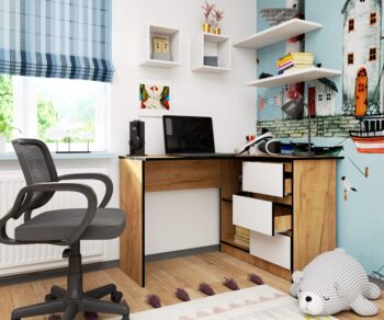 Moderný Písací stôl HERRA124P: Luxusná kombinácia dubu Craft biely  Vstúpte do sveta elegancie a funkcionalitou s písacím stolom HERRA124P. Jeho sofistikovaný dizajn a praktickosť vyniknú v každej detskej izbe, kancelárii či pracovni.   Typ tovaru: Písací stôl Materiál: LTD - trvanlivý a odolný proti opotrebovaniu < li>Rozmery: 77 x 124 x 85 cm - perfektne vyhovuje rôznym priestorom Farba: Elegancia duba Craft v bielom odtieni Vybavenie: 3 zásuvky na skladovanie všetkých vašich potrieb Štýl: Moderné s dôrazom na dizajn Tvar:  Rohový - skvelý pre úsporu miesta a efektívne využitie priestoru Počet políc: 2 police pre organizáciu a zobrazenie vašich vecí  Pravé prevedenie.  Prečo kompromisovať medzi štýlom a funkcionalitou, keď môžete mať oboje? HERRA124P je dokonalým riešením pre tých, ktorí chcú spojiť moderný dizajn s praktickosťou.