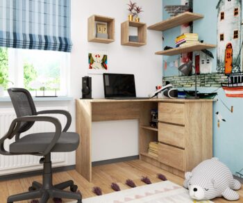 HERRA124P: Moderný písací stôl s elegantným nádychom duba Sonoma! Potrebujete štýlový a funkčný stôl pre detskú izbu, kanceláriu alebo pracovňu? Písací stôl HERRA124P vo farbe dubu Sonoma kombinuje moderný dizajn s prírodnou krásou dreva, ktorý sa ľahko hodí do rôznych interiérov.   Materiál: LTD - garantuje robustnosť a dlhú životnosť produktu. Rozmery: 77 x 124 x 85 cm - ideálne rozmery pre maximálny komfort pri práci. Vybavenie: 3 zásuvky - pre pohodlné a usporiadané uloženie potrebných vecí. Tvar: Rohový - šetrí miesto a dodáva stolu zaujímavý vzhľad.< /li> Štýl: Moderný a dizajnový - dokonalý kúsok do každého moderne zariadeného priestoru. Farba: Dub Sonoma - teplý a elegantný odtieň pre harmonickú atmosféru. Počet políc: 2 - perfektný pre uloženie kníh, dokumentov alebo dekorácií.  Pravé prevedenie. Moderný dizajn spojený s tradíciou. Urobte svoje pracovné miesto výnimočným s HERRA124P!