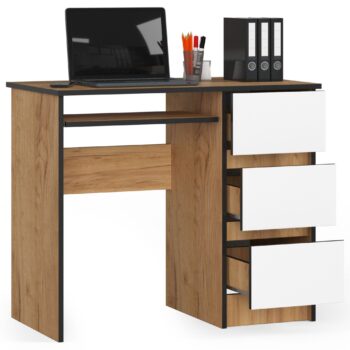 Moderný Písací Stôl PEGAS90P: Elegancia duba Craft biely pre váš domov Potrebujete spojiť funkčnosť s nezameniteľným štýlom? Náš písací stôl PEGAS90P je dokonalým riešením pre vás. Navrhnutý s ohľadom na moderné návrhárske trendy, tento stôl je ideálnym doplnkom pre detskú izbu, kanceláriu alebo pracovňu. rôzne priestory. Materiál: Kvalitné LTD - odolnosť a trvanlivosť na dlhú dobu. Farba: Elegantný dub Craft biely - dokonalá kombinácia tradície a modernosti. Vybavenie: Tri priestranné zásuvky pre všetky vaše potreby a výsuvná doska pre pohodlné umiestnenie klávesnice. Štýl:< /strong> Moderné a dizajnové línie pre tých, ktorí si cení estetiku a funkčnosť. Polička: Praktická pre skladovanie dokumentov alebo obľúbených kníh.  Pravé prevedenie. Prečo si vyberať medzi štýlom a praktickosťou? S písacím stolom PEGAS90P môžete mať oboje. Obohaťte svoj interiér týmto exkluzívnym kúskom nábytku ešte dnes!