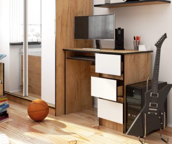 Moderný Písací Stôl PEGAS90P: Elegancia duba Craft biely pre váš domov Potrebujete spojiť funkčnosť s nezameniteľným štýlom? Náš písací stôl PEGAS90P je dokonalým riešením pre vás. Navrhnutý s ohľadom na moderné návrhárske trendy, tento stôl je ideálnym doplnkom pre detskú izbu, kanceláriu alebo pracovňu. rôzne priestory. Materiál: Kvalitné LTD - odolnosť a trvanlivosť na dlhú dobu. Farba: Elegantný dub Craft biely - dokonalá kombinácia tradície a modernosti. Vybavenie: Tri priestranné zásuvky pre všetky vaše potreby a výsuvná doska pre pohodlné umiestnenie klávesnice. Štýl:< /strong> Moderné a dizajnové línie pre tých, ktorí si cení estetiku a funkčnosť. Polička: Praktická pre skladovanie dokumentov alebo obľúbených kníh.  Pravé prevedenie. Prečo si vyberať medzi štýlom a praktickosťou? S písacím stolom PEGAS90P môžete mať oboje. Obohaťte svoj interiér týmto exkluzívnym kúskom nábytku ešte dnes!
