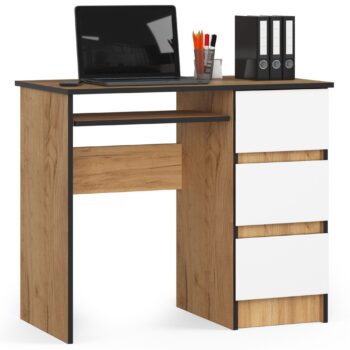Moderný Písací Stôl PEGAS90P: Elegancia duba Craft biely pre váš domov Potrebujete spojiť funkčnosť s nezameniteľným štýlom? Náš písací stôl PEGAS90P je dokonalým riešením pre vás. Navrhnutý s ohľadom na moderné návrhárske trendy, tento stôl je ideálnym doplnkom pre detskú izbu, kanceláriu alebo pracovňu. rôzne priestory. Materiál: Kvalitné LTD - odolnosť a trvanlivosť na dlhú dobu. Farba: Elegantný dub Craft biely - dokonalá kombinácia tradície a modernosti. Vybavenie: Tri priestranné zásuvky pre všetky vaše potreby a výsuvná doska pre pohodlné umiestnenie klávesnice. Štýl:< /strong> Moderné a dizajnové línie pre tých, ktorí si cení estetiku a funkčnosť. Polička: Praktická pre skladovanie dokumentov alebo obľúbených kníh.  Pravé prevedenie. Prečo si vyberať medzi štýlom a praktickosťou? S písacím stolom PEGAS90P môžete mať oboje. Obohaťte svoj interiér týmto exkluzívnym kúskom nábytku ešte dnes!