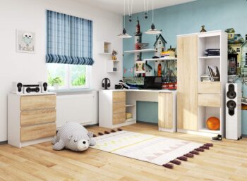 SCYL155L: Moderný Rohový Písací Stôl pre Váš Interiér Hľadáte stôl, ktorý by dokonale zapadol do vašej detskej izby, kancelárie alebo pracovne? Predstavujeme SCYL155L – písací stôl, ktorý kombinuje moderný dizajn s praktickosťou a eleganciou. Kľúčové vlastnosti:  < strong>Typ tovaru: Písací stôl Materiál: LTD Rozmer: 77 x 155 x 85 cm  Farba: biela s akcentmi duba Sonoma Vybavenie: 3 priestranné zásuvky  Štýl: Moderné a dizajnové prevedenie Tvar: Rohový pre maximálne využitie priestoru Počet políc: 4 police na uskladnenie kníh či dekorácií  Ľavé prevedenie. Vďaka kombinácii bielej a dubu Sonoma prinesie SCYL155L do vášho interiéru svieži a moderný vzhľad. Či už hľadáte nábytok do detskej izby, kancelárie alebo pracovne, tento stôl splní všetky vaše očakávania v oblasti dizajnu a funkčnosti.