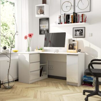 SCYL155L: Elegancia s leskom pre váš pracovný priestor Obohaťte svoj interiér o písací stôl, ktorý spája moderný dizajn s funkcionalitou. Model SCYL155L je navrhnutý tak, aby dokonale zapadol do detskej izby, kancelárie či pracovne.  Typ tovaru: Písací stôl Materiál: Odolný LTD Rozmer: 77 x 155 x 85 cm Farba: Svieža biela s lesklým bielym dekorom Vybavenie: 3 priestranné zásuvky pre všetky vaše potreby Štýl: Moderné a dizajnové prevedenie Dekor: Lesklý, dodávajúci stolu nádych elegancie Tvar: Rohový dizajn pre maximálne využitie priestoru < li>Počet políc: 4 – ideálny pre organizáciu dokumentov a drobností  Ľavé prevedenie. Nechajte sa očariť kombináciou lesklého dizajnu a praktickosti, ktorú prináša stôl SCYL155L. Perfektný doplnok pre moderne zariadené priestory.