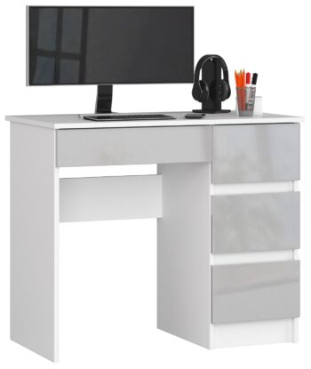 Moderný Písací Stôl ZEUS90P s Metalickým Leskom: Praktickosť stretáva elegancia  Predstavujeme vám ZEUS90P - písací stôl, ktorý kombinuje nielen funkčnosť, ale aj jedinečný dizajn. Jeho biela farba doplnená metalickým lesklým povrchom dodá vášmu interiéru nádych luxusu a sofistikovanosti.   Materiál: LTD - odolnosť a dlhá životnosť garantované. Farba: Biela s metalickým lesklým povrchom - kombinácia , ktorá dodáva stolu výrazný a moderný vzhľad. Rozmery: 77 x 90 x 50 cm - optimálne rozmery pre rôzne typy miestností. Vybavenie : 4 zásuvky - poskytuje dostatok priestoru na uskladnenie vašich potrieb. Štýl: Moderný a dizajnový - ideálny stôl pre tých, ktorí hľadajú kombináciu funkcie a estetiky. li> Dekor: Lesk - dotvára luxusný vzhľad stola.  Pravé prevedenie. Ak túžite po stole, ktorý je nielen praktický, ale aj elegantný, ZEUS90P je správna voľba pre vašu detskú izbu, kanceláriu alebo pracovňu.