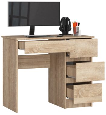 Moderný Písací Stôl ZEUS90P v Odtieni Dub Sonoma: Elegancia spojená s funkcionalitou  Predstavujeme vám ZEUS90P - písací stôl, ktorý prináša nielen praktickosť, ale aj dizajnovú dokonalosť. Jeho odtieň dub Sonoma vytvára teplú a príjemnú atmosféru v akomkoľvek prostredí.   Materiál: LTD - záruka odolnosti a dlhej životnosti. Farba: Dub Sonoma - klasický odtieň, ktorý nikdy nevyjde z módy. Rozmery: 77 x 90 x 50 cm - ideálny pre rôzne typy miestností a priestorov. Vybavenie: 4 zásuvky - poskytujú dostatok úložného priestoru pre všetky vaše potreby. Štýl: Moderný a dizajnový - ideálna kombinácia pre tých, ktorí chcú mať doma niečo výnimočné.  Pravé prevedenie. Ak hľadáte stôl, ktorý je rovnako funkčný ako štýlový, ZEUS90P je ideálna voľba pre vašu detskú izbu, kanceláriu či pracovňu.