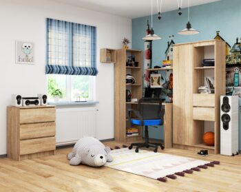 Písací stôl JONAS: Dokonalý do každej izby  Názov produktu:JONAS Typ tovaru: Písací stôl ideálny do detského izby, kancelárie či pracovne. Svojou modernou a dizajnovou víziou osloví každého, kto hľadá niečo výnimočné.   Materiál: Kvalitné LTD vo farbe dub Sonoma dodáva stolu JONAS nielen pevnosť, ale aj elegantný vzhľad.   Rozmery: 180 x 125 x 50 cm. Napriek tomu, že má široký vzhľad, ľahko sa zmestí do väčšiny miestností a ponúka dostatok priestoru pre vaše veci.   Vybavenie: Tento písací stôl je vybavený praktickým regálkom s 5 policami, čo uľahčuje organizáciu a skladovanie vašich potrieb.   Vďaka svojmu modernému a dizajnovému štýlu bude stôl JONAS ozdobou každej miestnosti. Nielenže je funkčný, ale aj esteticky príťažlivý.