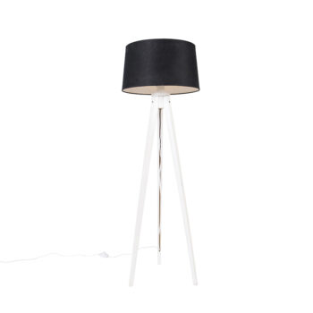 Moderný trojnohý biely s čiernym ľanovým tienidlom 45 cm - Tripod Classic