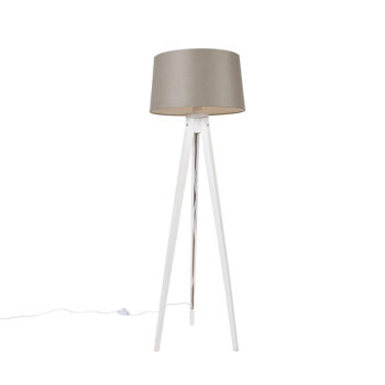 Moderný trojnohý stojan biely s tienidlom z ľanu taupe 45 cm - Tripod Classic
