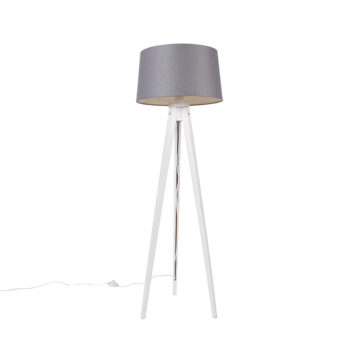 Moderný trojnohý stojan biely s tienidlom z ľanu tmavosivý 45 cm - Tripod Classic