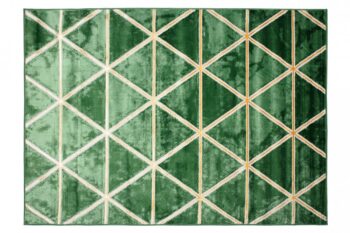 Moderný zelený koberec so zlatým vzorom trojuholníkov Šírka: 120 cm | Dĺžka: 170 cm