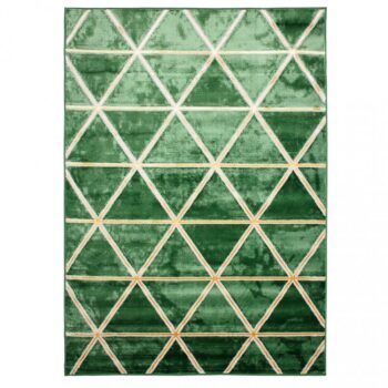 Moderný zelený koberec so zlatým vzorom trojuholníkov Šírka: 120 cm | Dĺžka: 170 cm