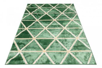 Moderný zelený koberec so zlatým vzorom trojuholníkov Šírka: 120 cm | Dĺžka: 170 cm