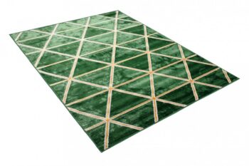 Moderný zelený koberec so zlatým vzorom trojuholníkov Šírka: 140 cm | Dĺžka: 200 cm