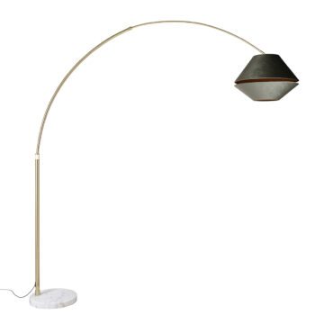 Mosadzná oblúková lampa s bielym a dvojitým zamatovým tienidlom zelená - XXL