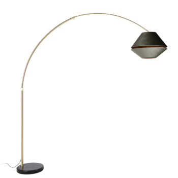 Mosadzná oblúková lampa s čiernym a dvojitým zamatovým tienidlom zelená - XXL