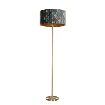 Mosadzná stojacia lampa s velúrovým tienidlom s dizajnom listov a zlatým vnútorným priestorom 50/50/25 - Simplo