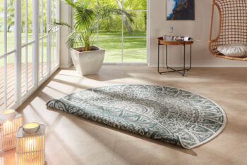Mujkoberec Original, Kusový koberec Mujkoberec Original Nora 104163 Green Creme kruh – na von aj na doma, 100x100 (priemer) kruh, zelená, chodba / predsieň