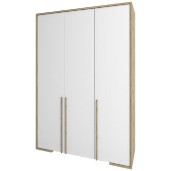 Trojdverová šatníková skriňa FINNI W-3D môže rozžiariť aj Váš interiér. Jej rozmery sú (ŠxHxV): 151,3x58,3x219,2 cm. Spálňová kolekcia Finni je moderný nábytok s neobyčajným dizajnom. Vyrobená je v minimalistickom štýle, vďaka čomu bude Váš domov pôsobiť usporiadane a čisto. Farebné prevedenie dub…