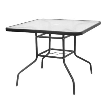 Praktický kovový stôl JUPITER K90 je vhodný na balkón, terasu či do záhrady. Konštrukcia stola je z kovových trubiek 24 x 0,8 mm grafitovej farby a odkladacia plocha z výstuženého skla hrúbky 5 mm. V strede stola sa nachádza otvor s praktickou kritkou pre umiestnenie slnečníka. Je vhodný…