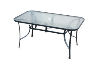 Praktický kovový stôl L150 je vhodný na balkón, terasu či do záhrady. Konštrukcia stola je z kovových trubiek 24 x 0,8 mm čiernej farby a odkladacia plocha z výstuženého skla hrúbky 5 mm. Je vhodný pre pohodlné sedenie šiestich osôb. Povrchová úprava je odolná voči vonkajším vplyvom počasia…