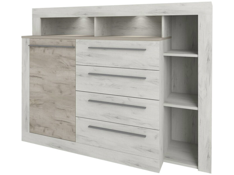 NABBI Malbo CH komoda so zásuvkami sivý dub craft / biely dub craft Komoda so zásuvkami MALBO CH Vám poskytne množstvo odkladacieho i výstavného priestoru. Rozmery komody sú (ŠxHxV): 140,2x46,5x107,3 cm. Táto unikátna komoda patrí pod štýlovú kolekciu Malbo, ktorá vyniká svojou vysokou kvalitou a moderným dizajnom. Farebná kombinácia dub craft sivý a dub craft…