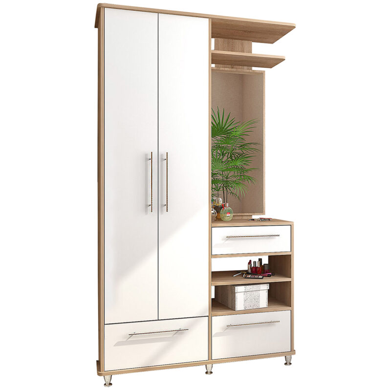 NABBI Naven WSM predsieň s vešiakovým panelom a zrkadlom dub sonoma / biela S predsieňou s vešiakovým panelom a zrkadlom sa Vaša predsieň zmení na elegantnú a modernú. Navyše sa v nej ľahko dajú umiestniť všetky potrebné topánky a vrchný odev. Rozmery predsieňovej skrine sú (ŠxHxV): 113x37,5x203,2 cm. Farebné prevedenie je v kombinácii farieb dub sonoma a biela. Vyrobená…