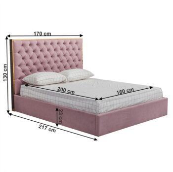 Doprajte svojmu telu príjemný oddych po celom dni v manželskej posteli s roštom a úložným priestorom NADIA 160x200 cm. Rozmery postele sú (ŠxHxV): 170x217x130, pričom plocha na spanie je (ŠxH): 160x200 cm. Výška postele po rošt je 23 cm. Posteľ je čalúnená kvalitnou látkou v staroružovej farbe.…