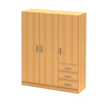 Predstavujeme vám trojdverovú šatníkovú skriňu so zásuvkami Nena New Typ 2 v elegantnom bukovom prevedení, ktorá je ideálnym riešením pre moderné interiéry. Táto skriňa kombinuje funkčnosť a štýl, čím sa stáva neoddeliteľnou súčasťou vašej domácnosti.
