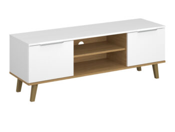 TV stolík Nepu 2D/140 v elegantnom prevedení biela a dub kamenný je ideálnym riešením pre moderné interiéry. Tento kus nábytku od značky KONDELA ponúka nielen štýlový vzhľad, ale aj praktické využitie. S rozmermi 138 cm na šírku, 48,6 cm na výšku