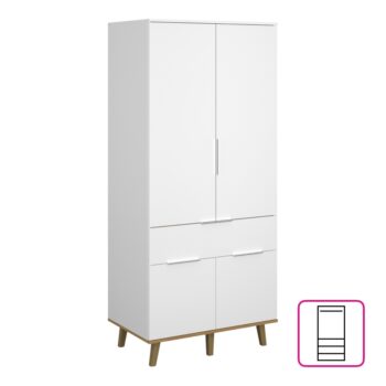 Predstavujeme vám štvordverovú šatníkovú skriňu so zásuvkou Nepu 4D1S v elegantnom farebnom prevedení biela a dub kamenný. Táto moderná skriňa je ideálnym riešením pre tých, ktorí hľadajú praktický a štýlový úložný priestor do svojho interiéru.