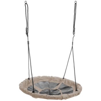 Detská hojdačka NEST 95 cm je oválna hojdačka v tvare hniezda s nastaviteľnou dĺžkou lana, vo farbe čierna, v kombinácii s béžovou, no v ponuke ju máme vo viacerých farebných prevedeniach. Sedák je vyrobený z PE sieťoviny a čierne pletené lano je doplnené čiernymi PP zvarmi. Priemer sedáku je 95 cm…