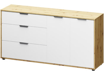 Priestranná dvojdverová komoda so zásuvkami NESTON 1600-2D/3DR Vám pomôže uskladniť všetky potrebné veci. Rozmery komody sú (ŠxHxV): 160,1x40x80 cm. Farebné prevedenie je v kombinácii farieb biela a dub wotan, dopĺňajú elegantné čierne úchytky. Na jej výrobu boli použité kvalitné materiály ako…