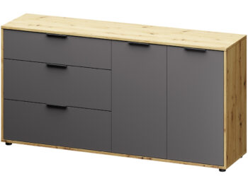 Priestranná dvojdverová komoda so zásuvkami NESTON 1600-2D/3DR Vám pomôže uskladniť všetky potrebné veci. Rozmery komody sú (ŠxHxV): 160,1x40x80 cm. Farebné prevedenie je v kombinácii farieb sivý grafit a dub wotan, doplnené elegantnými čiernymi úchytkami. Na jej výrobu boli použité kvalitné…
