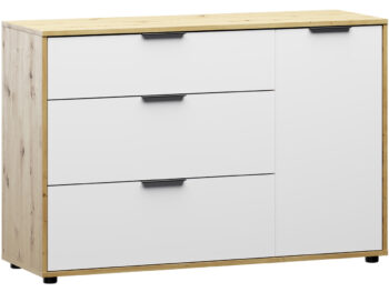 Bohatý úložný priestor komody so zásuvkami NESTON 1D/3DR určite oceníte. Komoda disponuje dvierkami a zásuvkami, ktoré Vaše oblečenie jednoducho uskladnia. Rozmery komody sú (ŠxHxV): 120,1x40x80 cm. Farebné prevedenie je v kombinácii farieb biela a dub wotan. Na jej výrobu boli použité kvalitné…