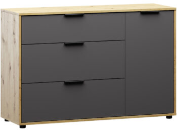 Bohatý úložný priestor komody so zásuvkami NESTON 1D/3DR určite oceníte. Komoda disponuje dvierkami a zásuvkami, ktoré Vaše oblečenie jednoducho uskladnia. Rozmery komody sú (ŠxHxV): 120,1x40x80 cm. Farebné prevedenie je v kombinácii farieb sivý grafit a dub wotan. Na jej výrobu boli použité…
