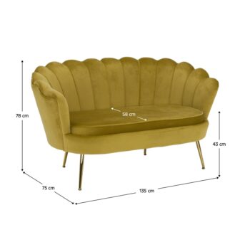 Predstavujeme vám elegantnú dvojsedačku Noblin v modernom prevedení horčicovej farby (Velvet) so zlatými detailmi, ktorá sa stane skvostným doplnkom vášho interiéru. Táto pohovka je ideálna pre tých, ktorí hľadajú kombináciu štýlu a pohodlia.