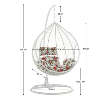 KONDELA Noela New závesné hojdacie kreslo biela / vzor kvety – Obrázok 2