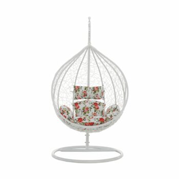 KONDELA Noela New závesné hojdacie kreslo biela / vzor kvety – Obrázok 8