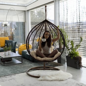 KONDELA Noela New závesné hojdacie kreslo hnedá / krémová – Obrázok 8