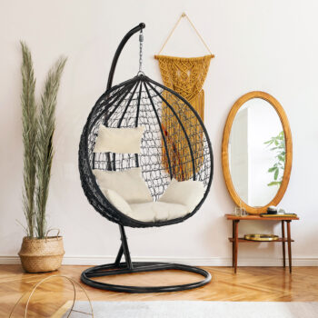 KONDELA Nolan New závesné hojdacie kreslo medená / hnedá / krémová – Obrázok 2